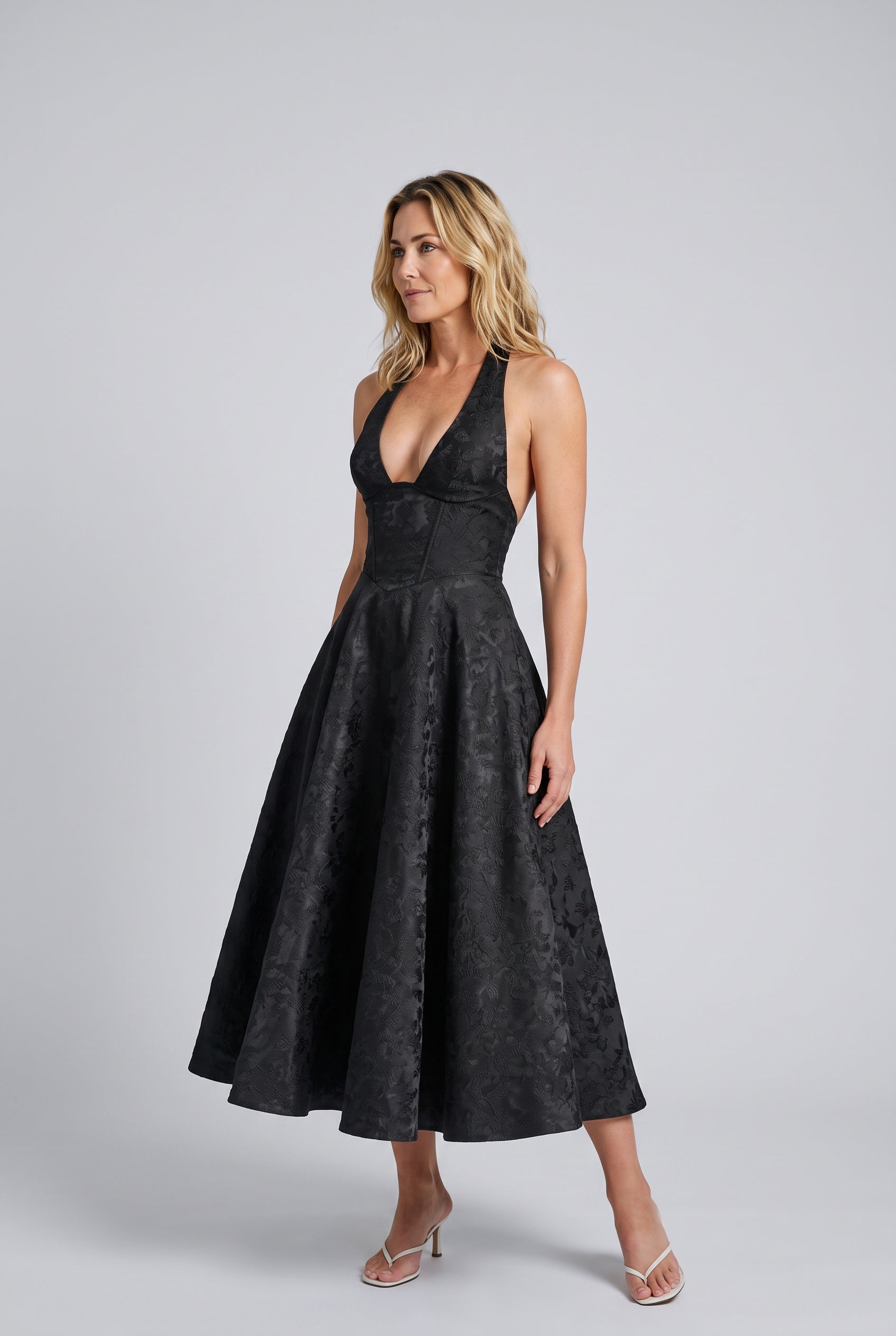 Sable | Halter Neck Jacquard Midi Dress