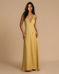 Aurelia | Backless Beaded V-Neck Satin Maxi Dress