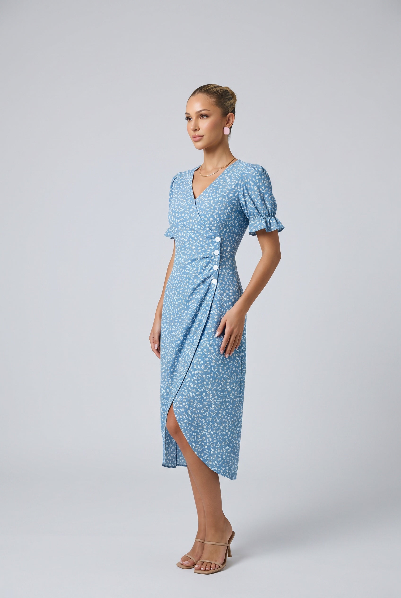 Greta | V-Neck Wrap Short Sleeve Midi Dress