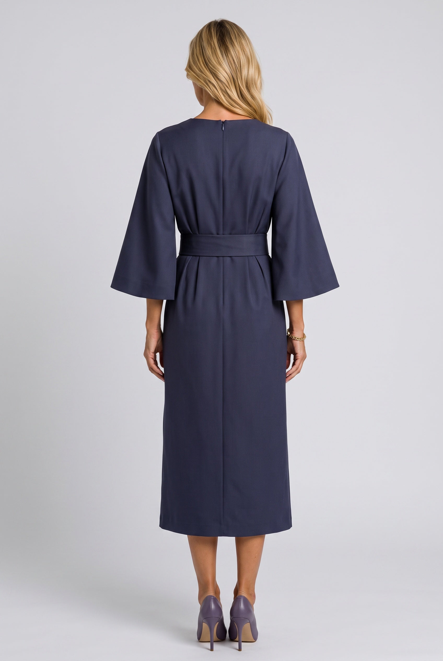 Esme | Wide Sleeve Belted Round Neck Midi Dress
