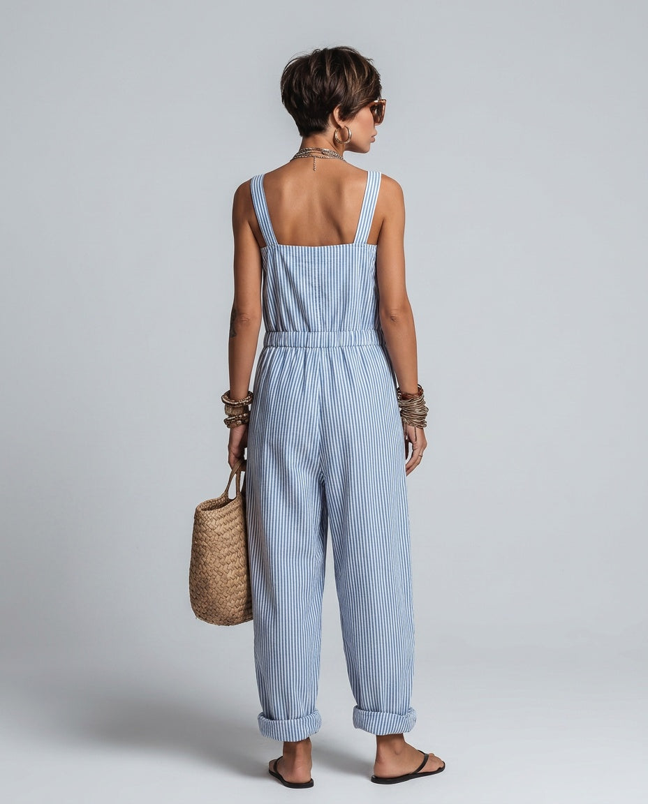 Marlo | Striped Square-Neck Sleeveless Jumpsuit