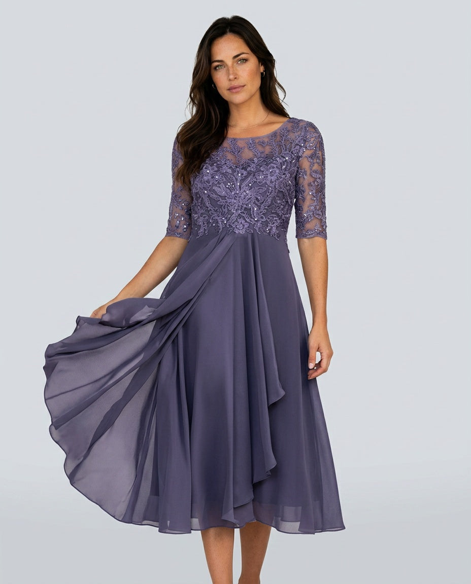 Helena | Embroidered Chiffon Midi Dress