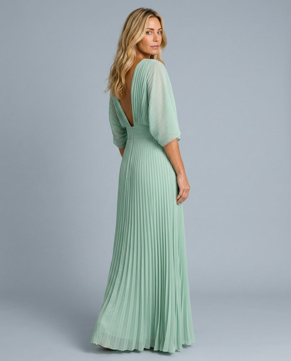 Juliette | V-Neck Short Sleeve Pleated Maxi Dress