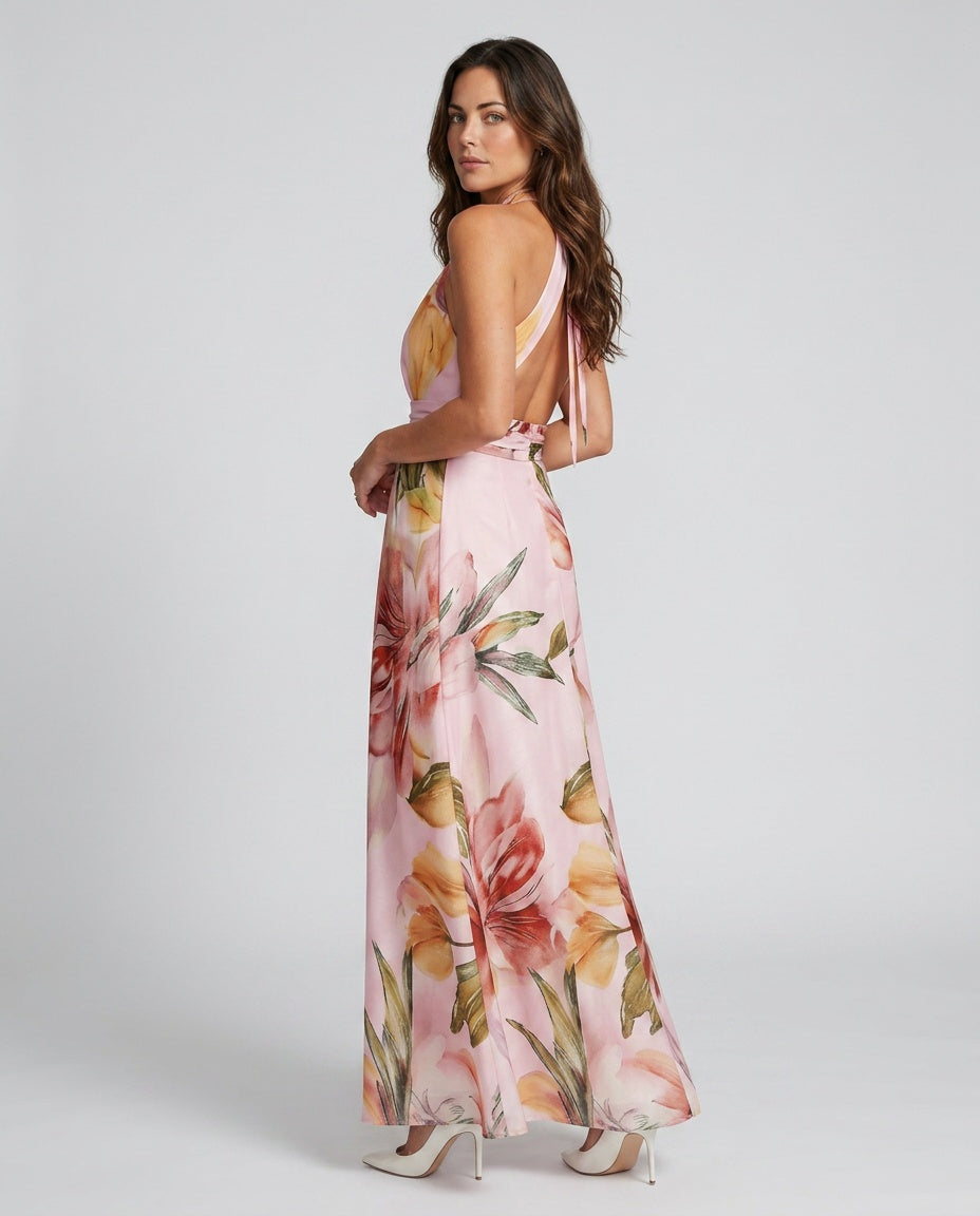Adriana | Halter Neck Flowing Skirt Maxi Dress