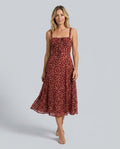 Leona | Floral Print Spaghetti Strap Midi Dress