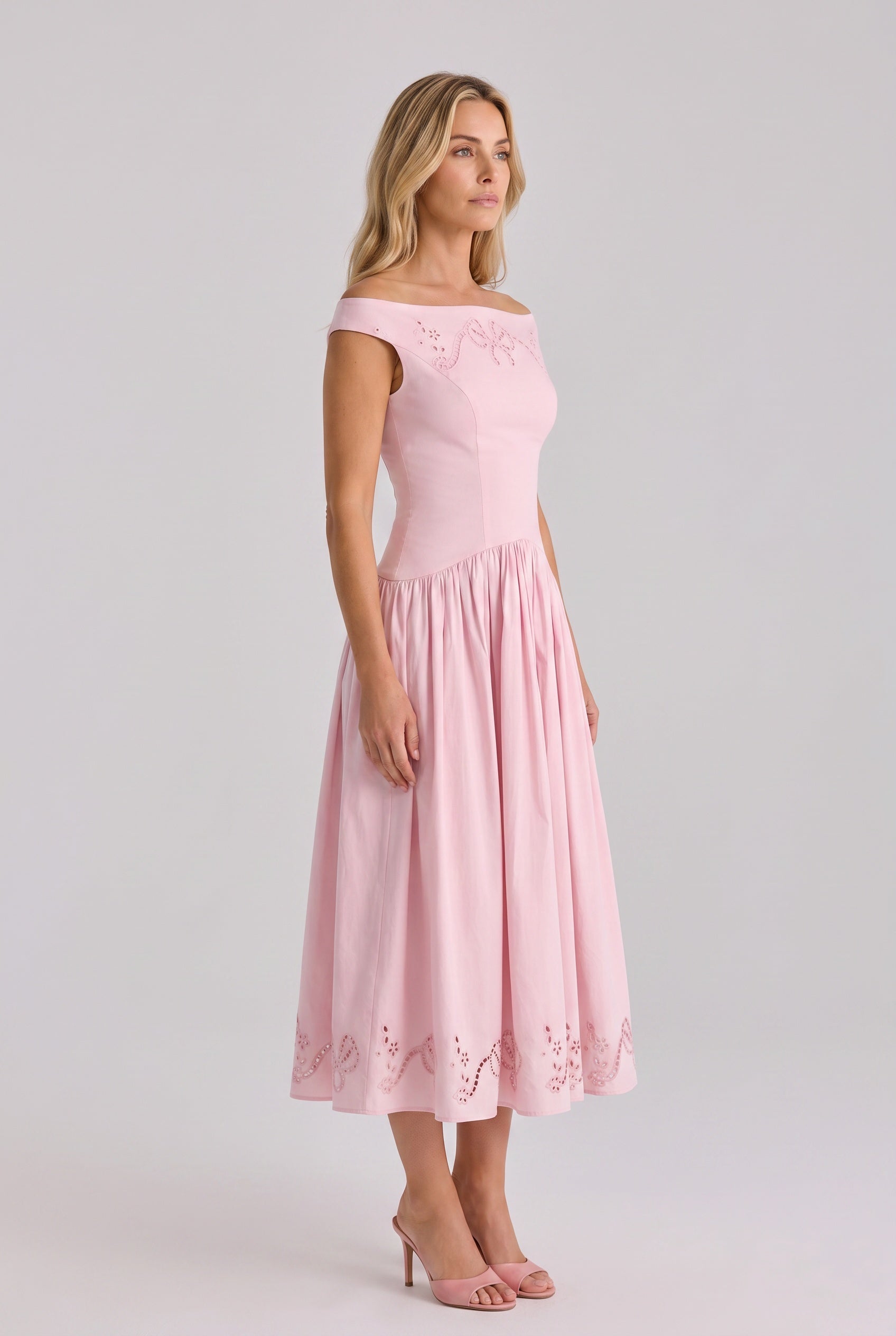 Sloane | Broderie Anglaise Off-Shoulder Midi Dress