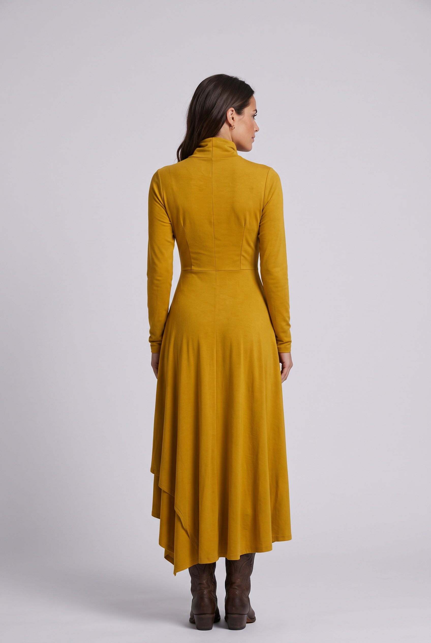 Bianca | Asymmetric Draped Turtleneck Maxi Dress