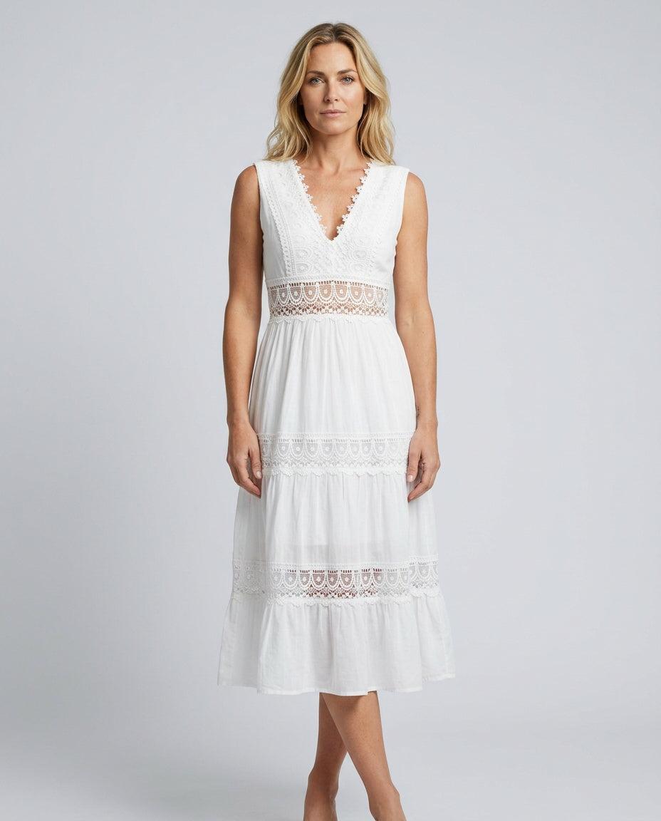 Adèle | Midi Lace V-Neck Summer Dress