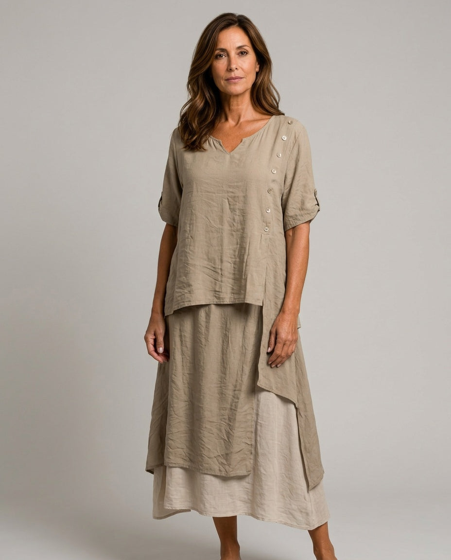 Micaela | Asymmetric Short Sleeve Two-Piece Set