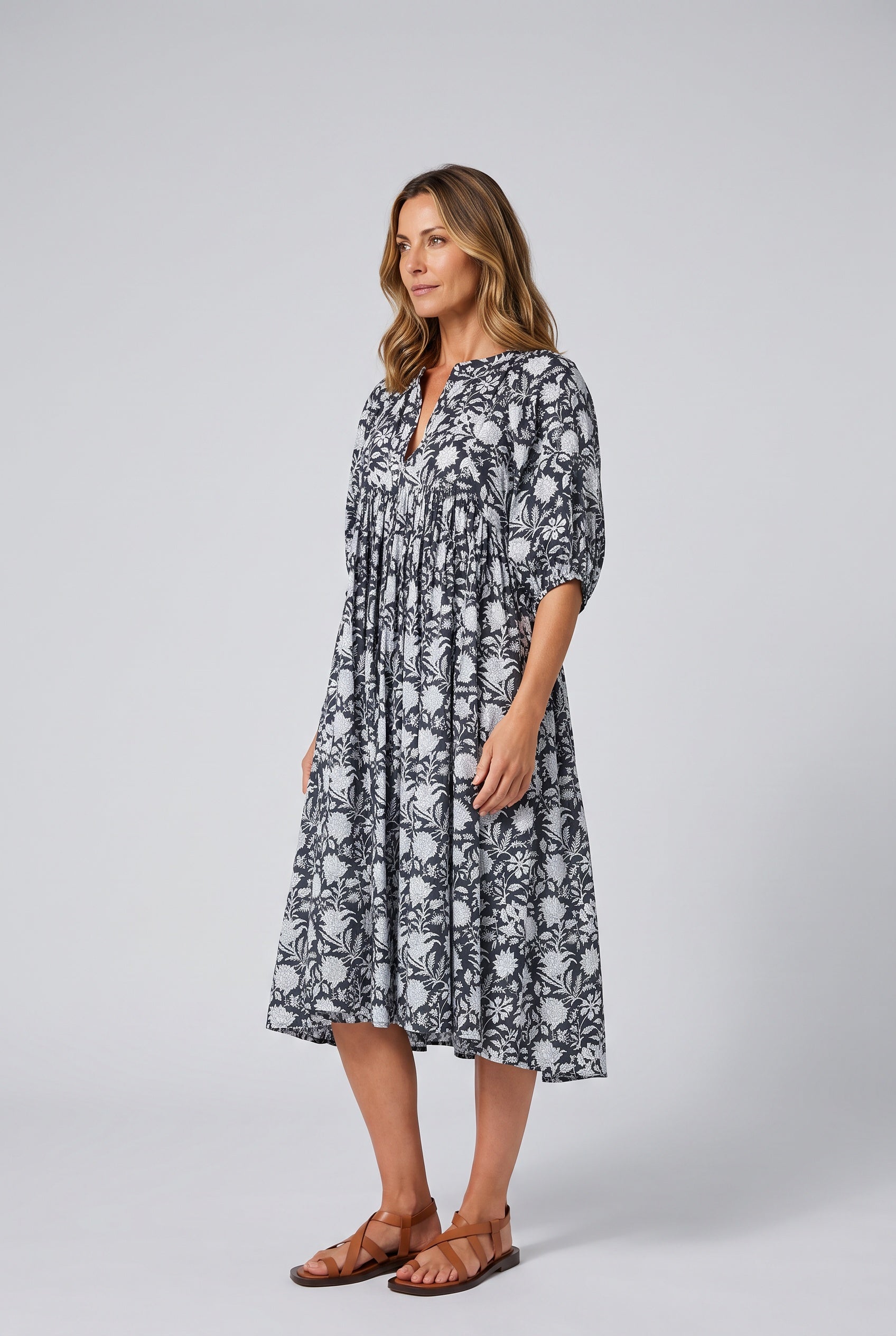 Selene | Floral Print Boho Midi Dress