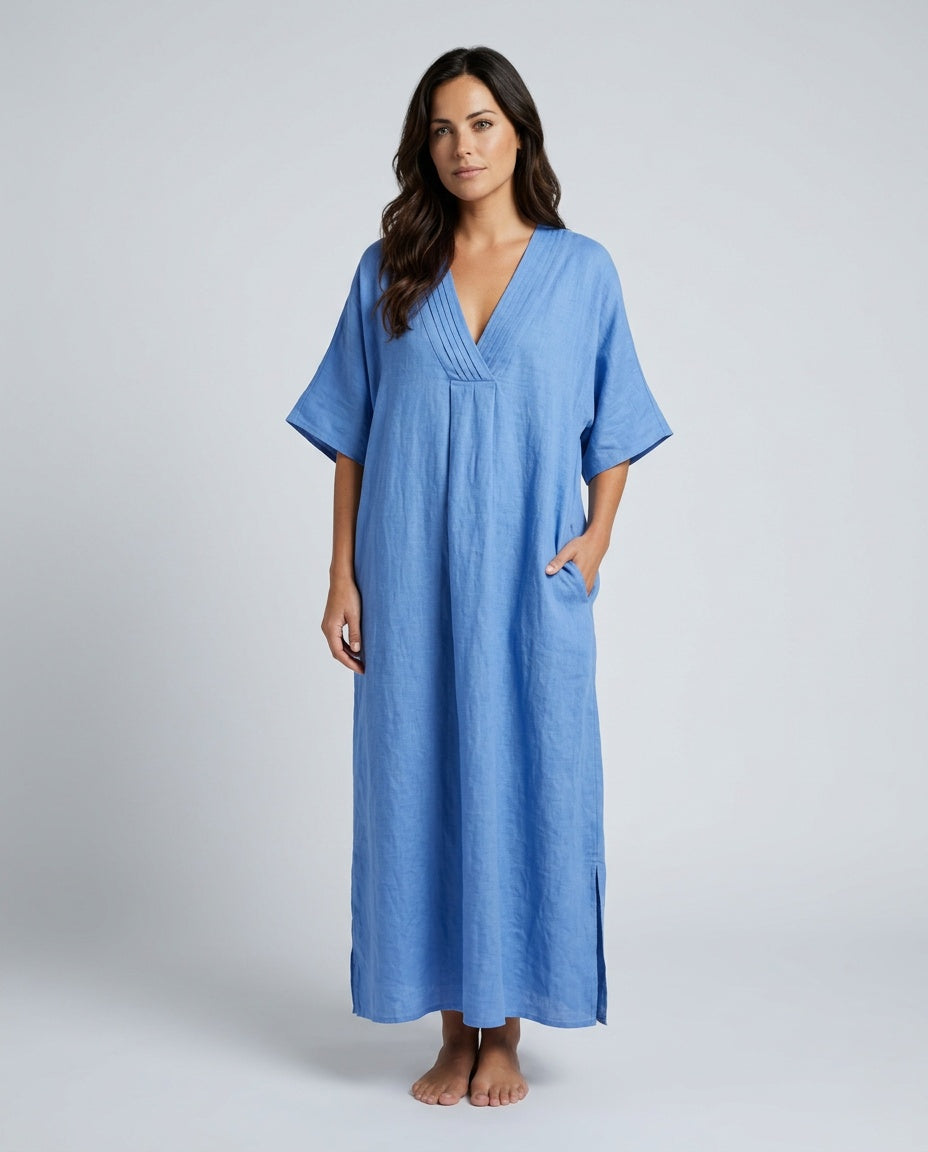 Malena | V-Neck Flowy Linen-Blend Midi Dress