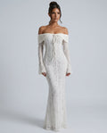 Odélie | Off-Shoulder Lace Fluted Cuff Maxi Dress
