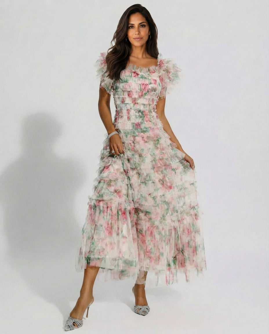 Valeria | Floral Print Ruffle Maxi Dress