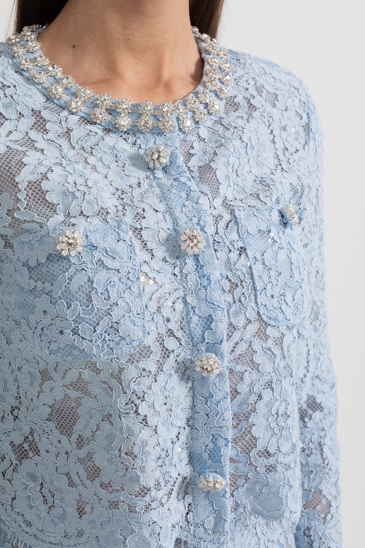 Seraphina | Lace Co-Ord Sparkling Neckline Midi Skirt Set