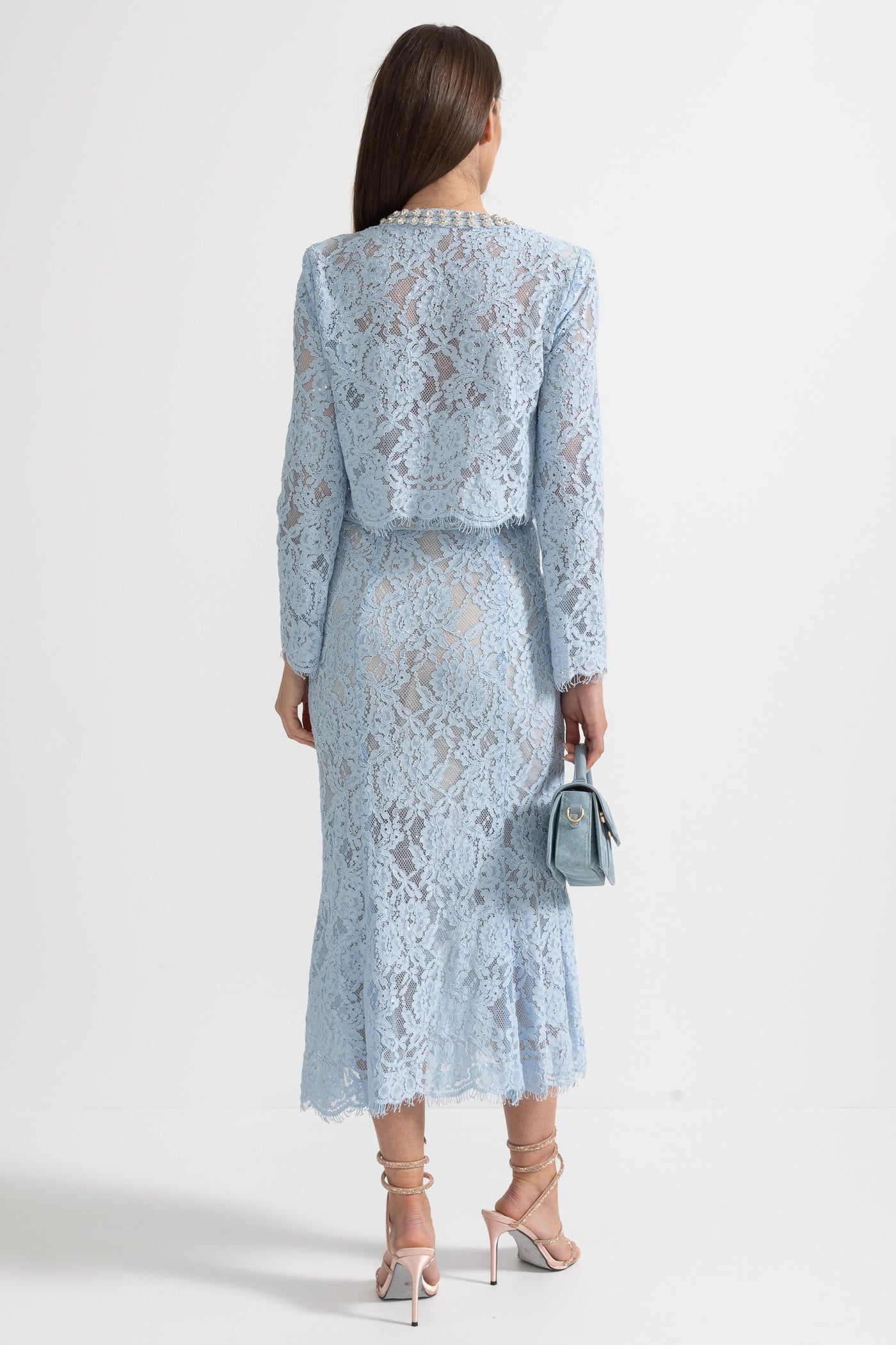 Seraphina | Lace Co-Ord Sparkling Neckline Midi Skirt Set