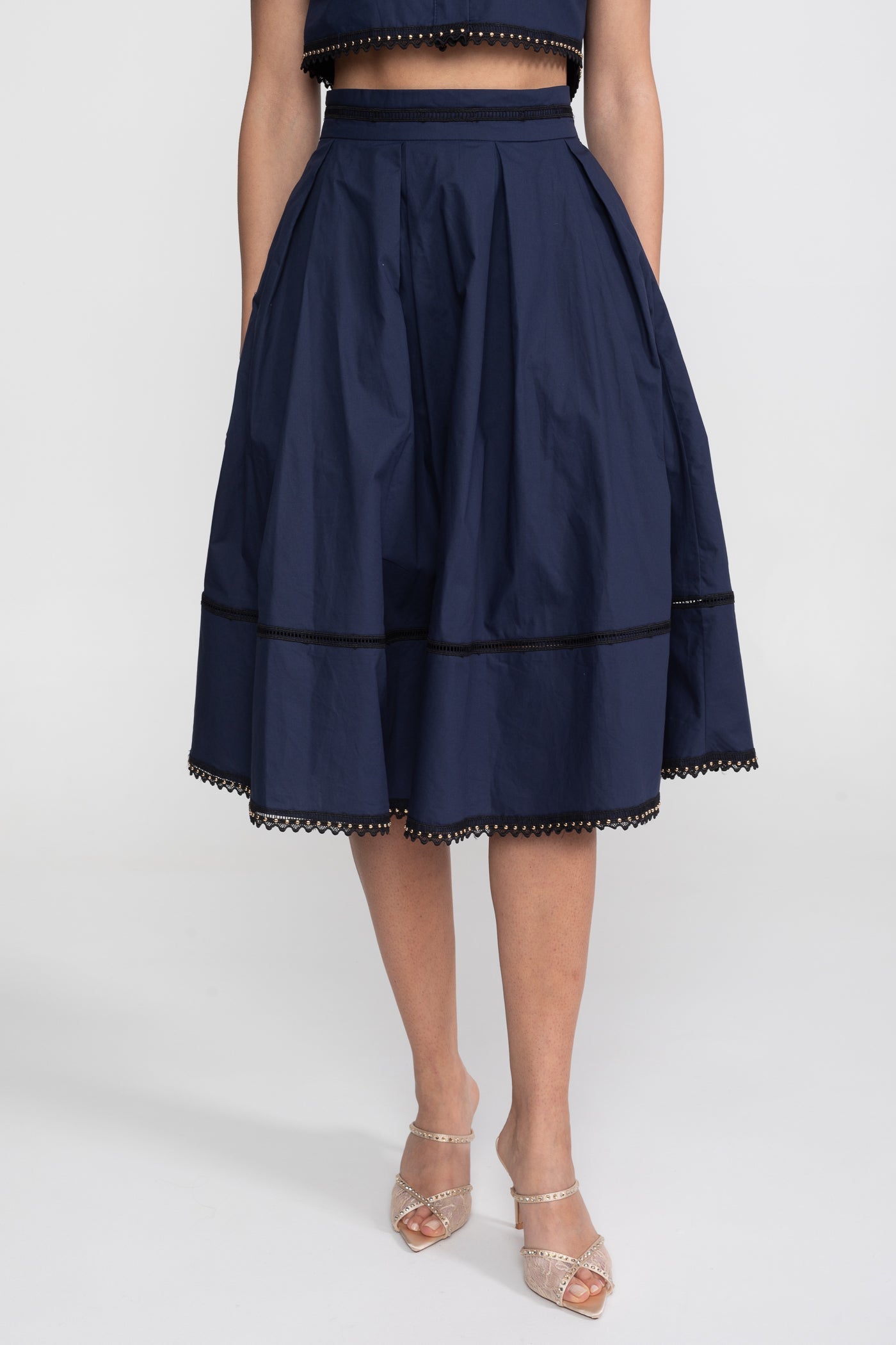 Edith | Broderie-Trim Cropped Shirt & Midi Skirt Set