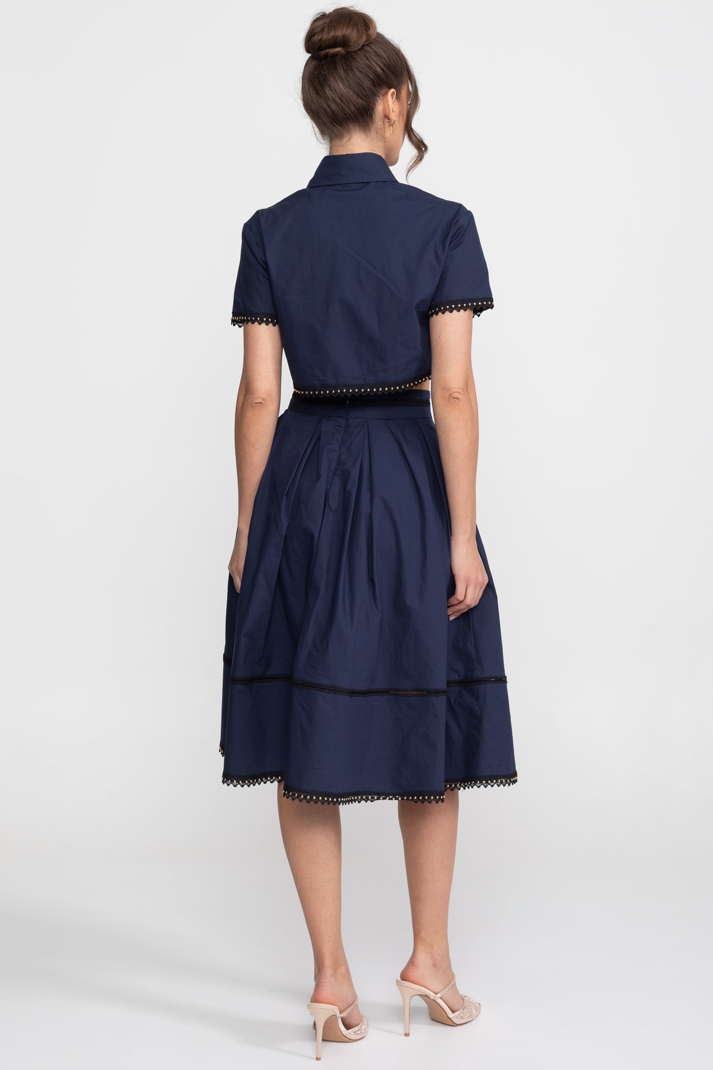 Edith | Broderie-Trim Cropped Shirt & Midi Skirt Set