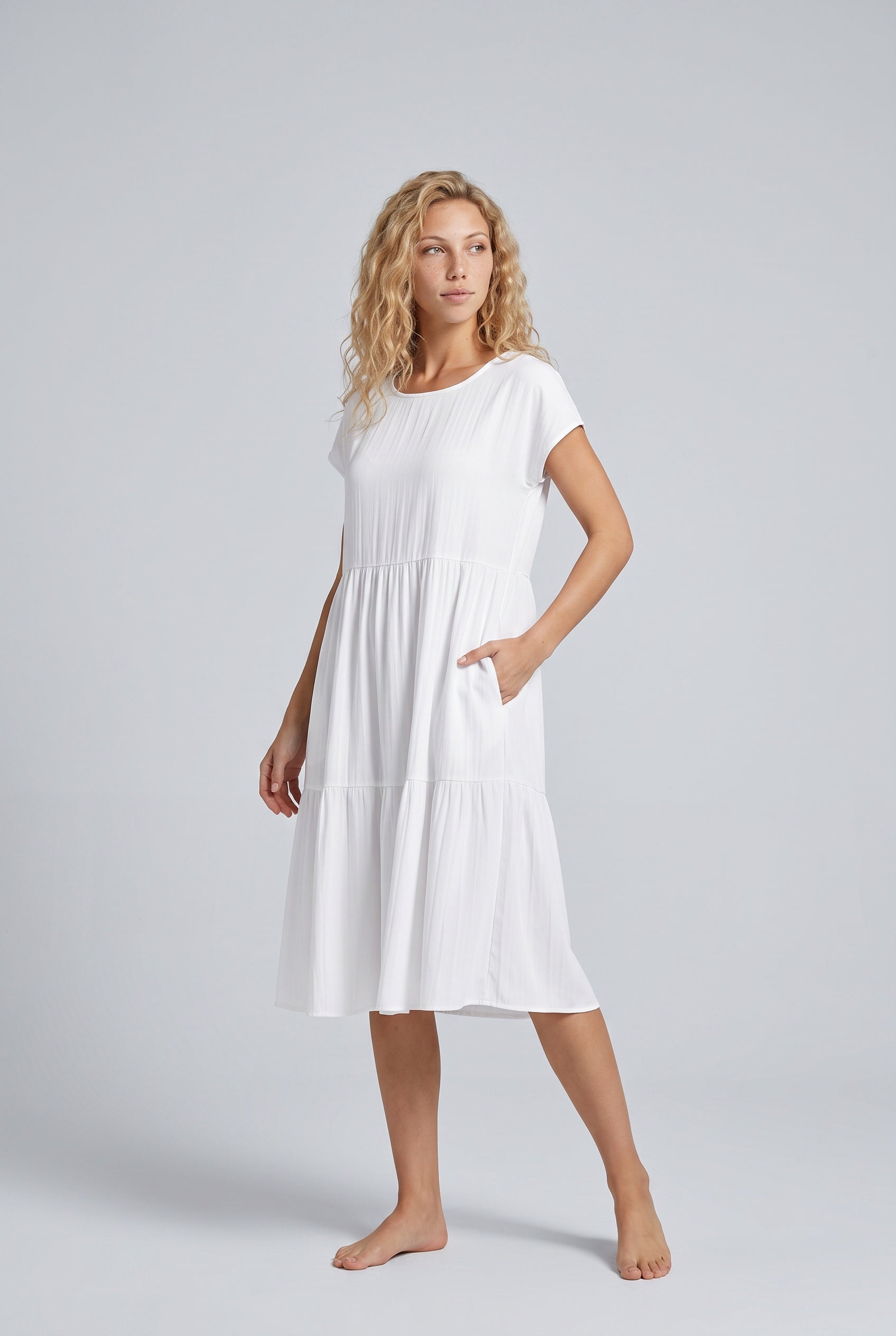 Colette | Short Sleeve Side Pocket Midi Dress