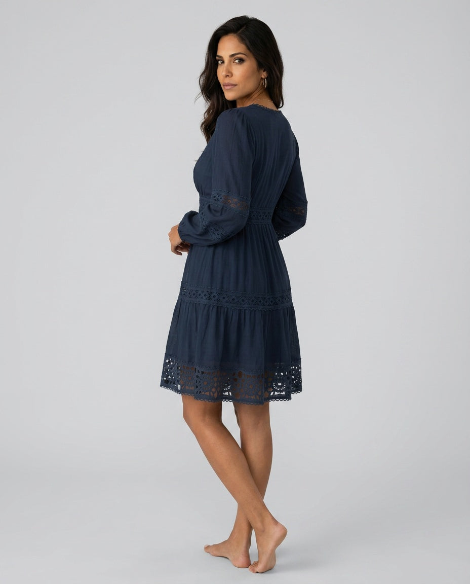 Ada | Vintage Lace-Trim Midi Dress