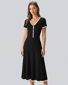 Tessa | Contrast Panel Knit Midi Dress