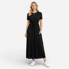 Catalina | Cotton-Blend Short Sleeve Maxi Dress