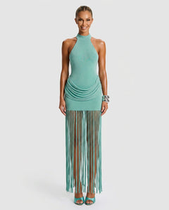 Halina | Tassel Halter Neck Maxi Dress