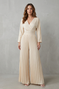 Cleona | Pleated Wide-Leg Satin Jumpsuit