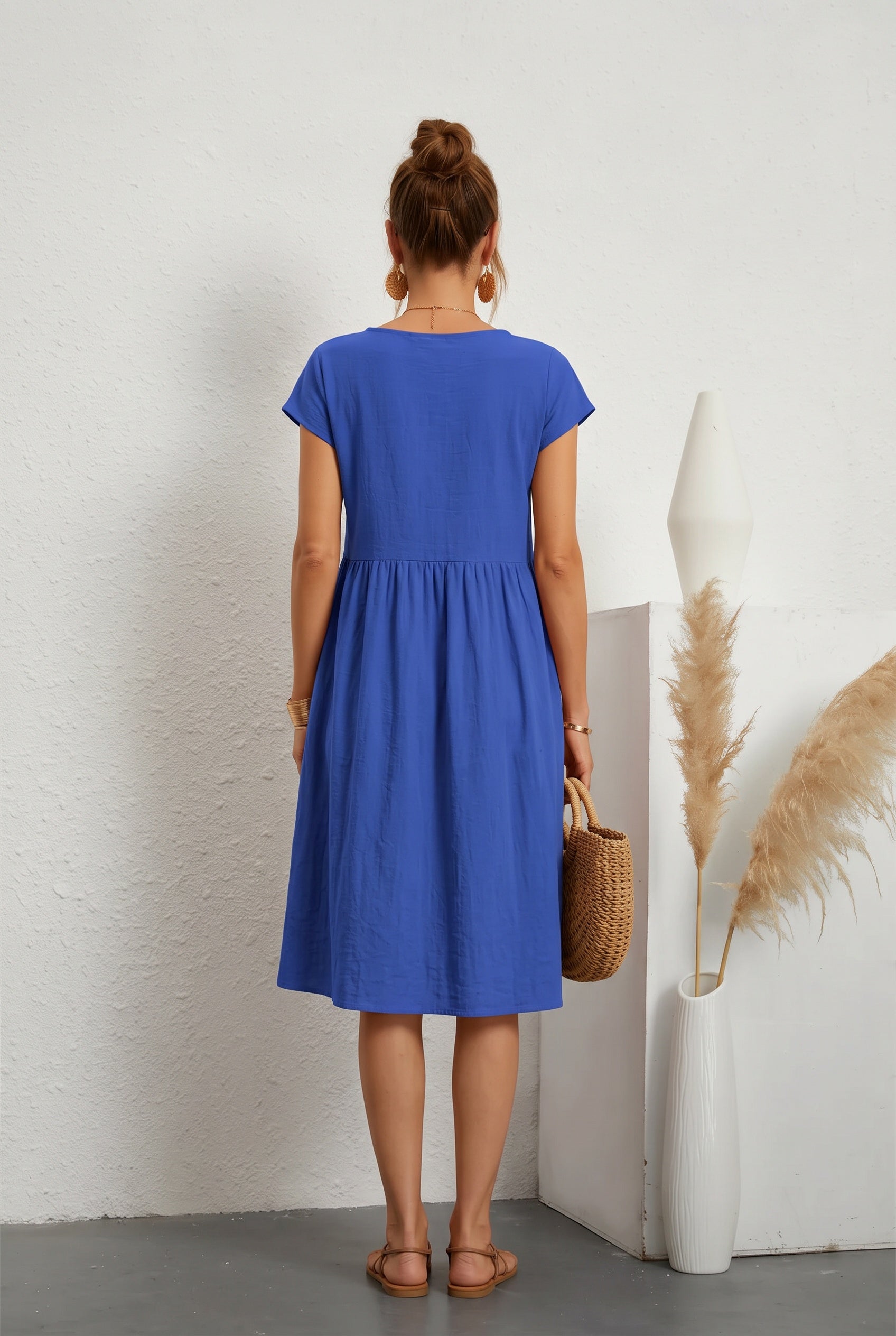 Colette | Short Sleeve Side Pocket Midi Dress