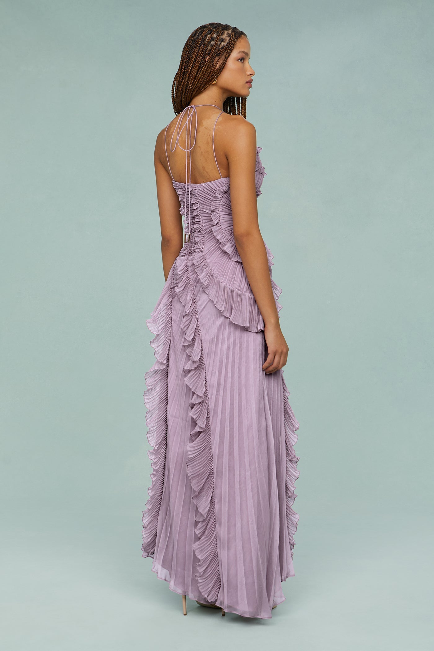 Oriel | Pleated Frill Halter Neck Midi Dress