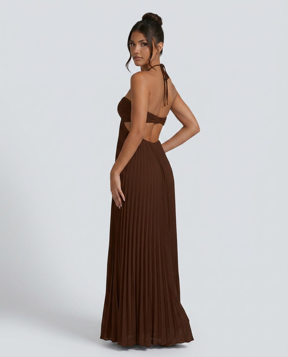 Halara | Pleated Halter Open Back Maxi Dress