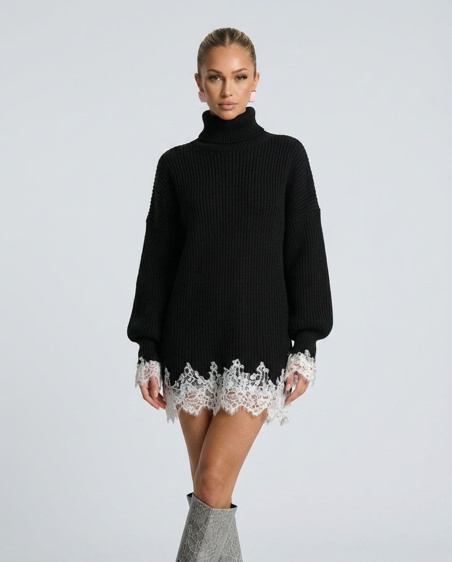 Harper | Knit Lace Turtleneck Mini