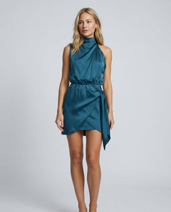 Willa | Halter Neck Side-Tie Satin Mini Dress