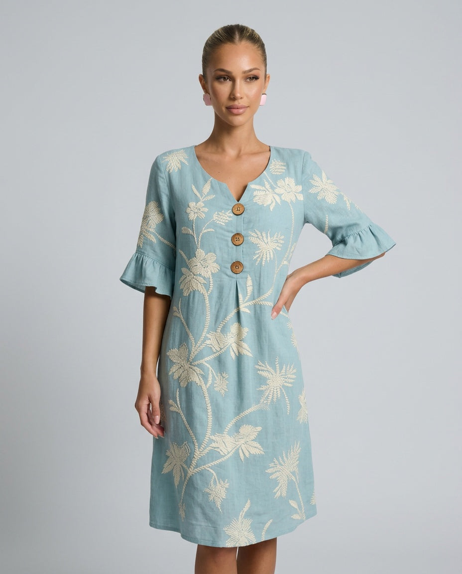 Maeve | Printed Linen-Blend Midi Dress