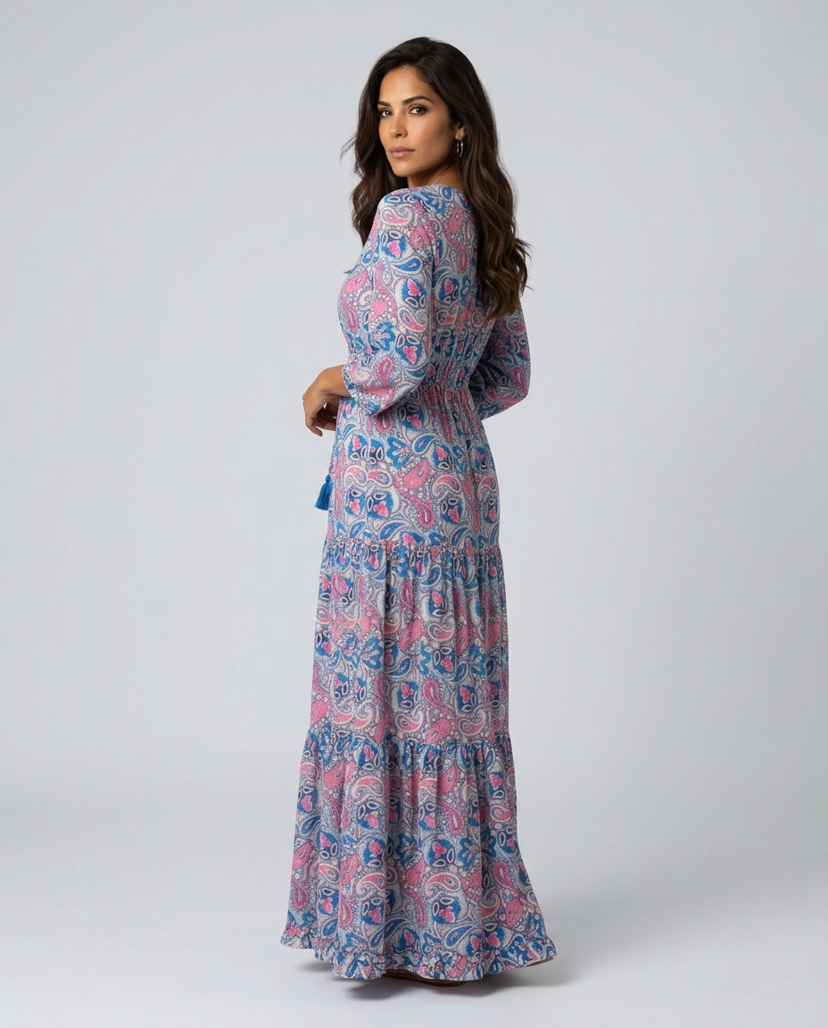 Nina | Long Sleeve V-Neck Bohemian Maxi Dress