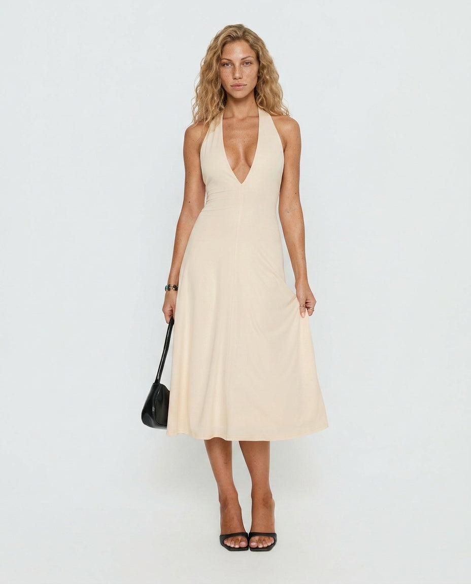 Morganne | Halter Plunge Midi Dress