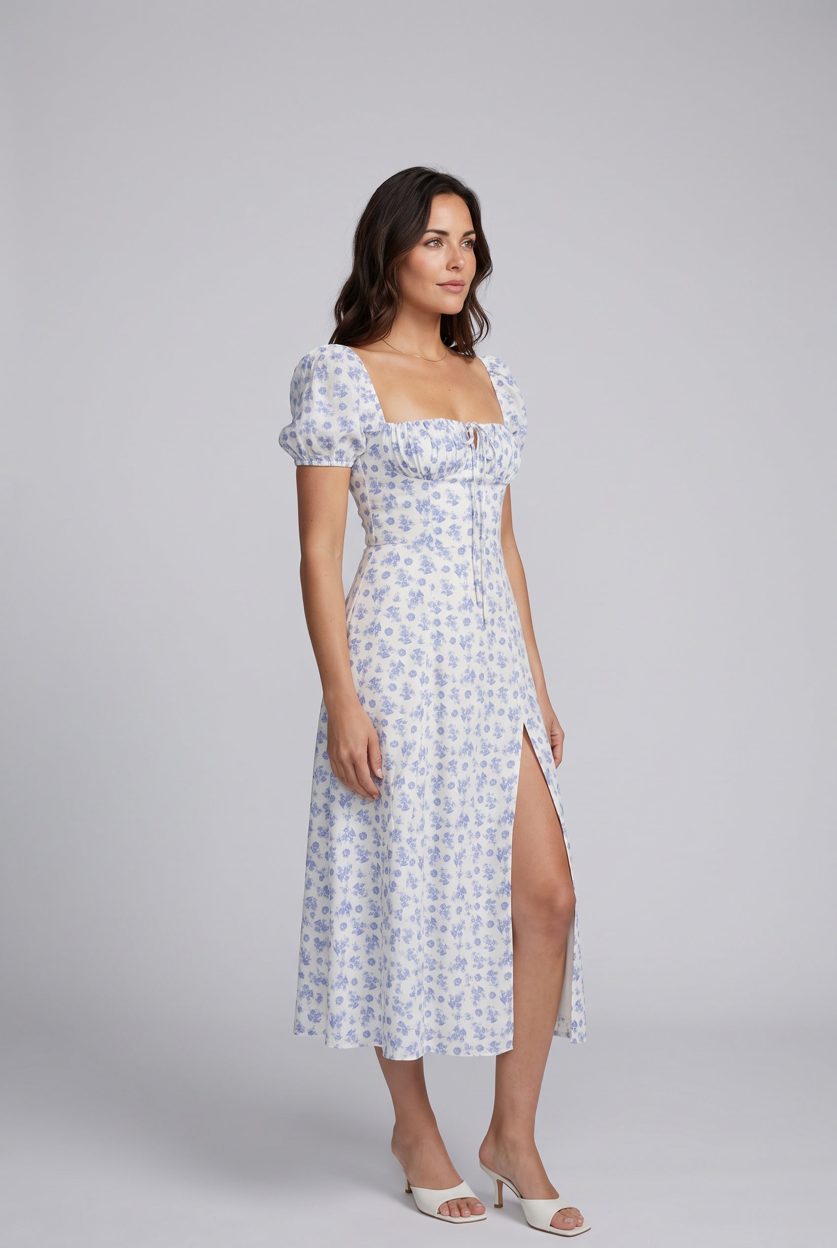 Lila | Floral Puff Sleeve Corset Boho Midi Dress