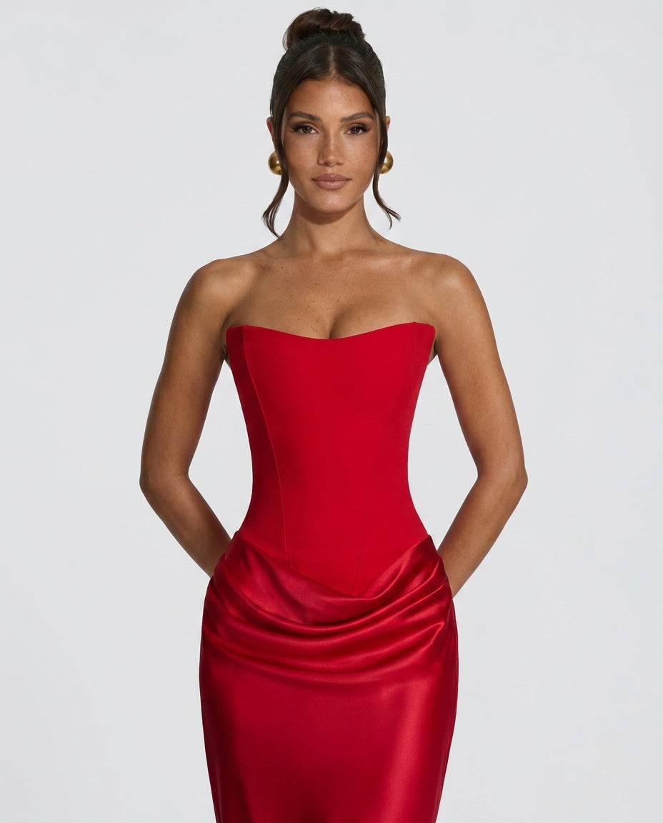 Lena | Satin-Look Tie-Up Maxi Dress