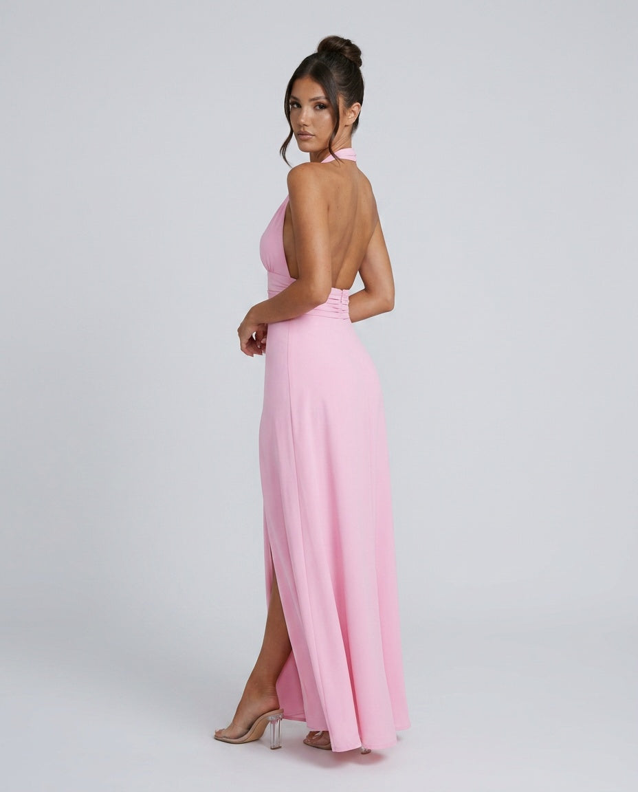 Serène | Halter Neck Leg Slit Wedding Guest Maxi Dress