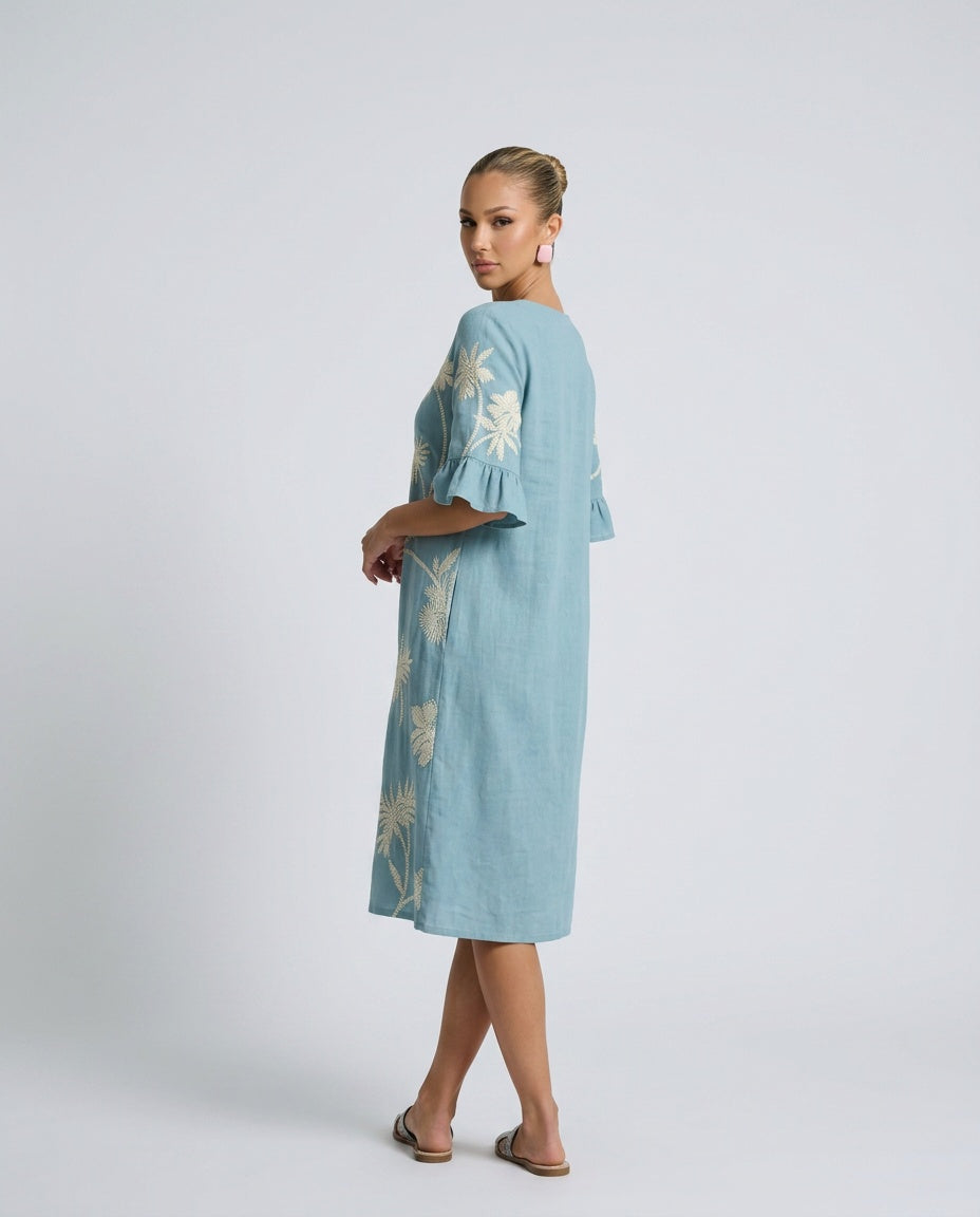 Maeve | Printed Linen-Blend Midi Dress