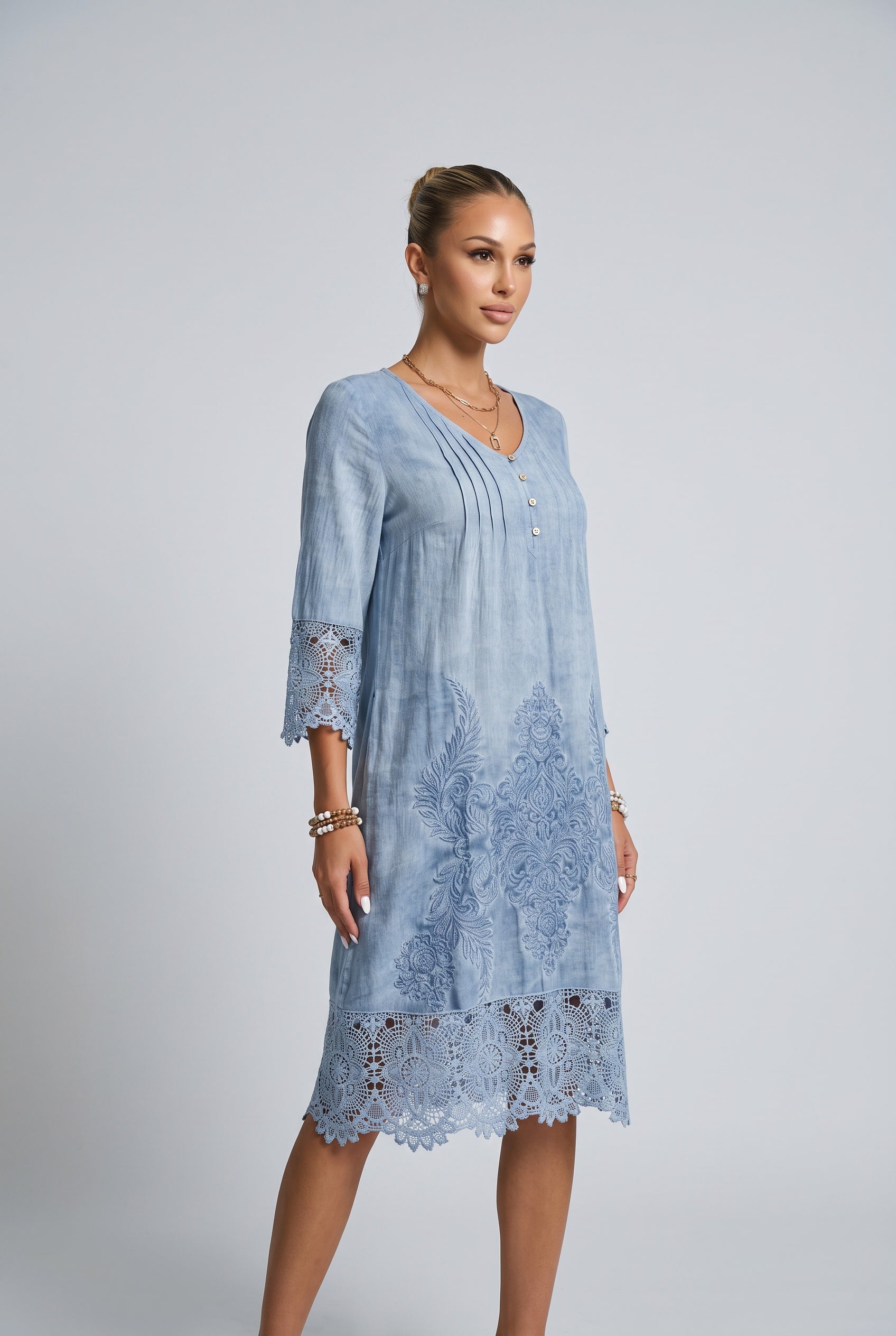 Juliette | V-Neck Embroidered Midi Dress