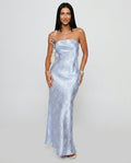 Haley | Blue Jacquard Wedding Guest Maxi Dress