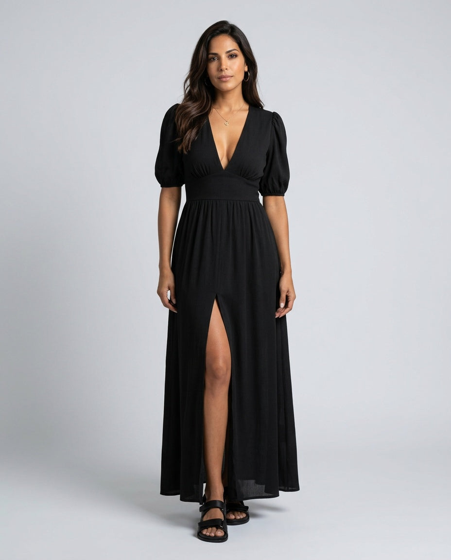 Cleo | Puff Sleeve Fitted Maxi Dress