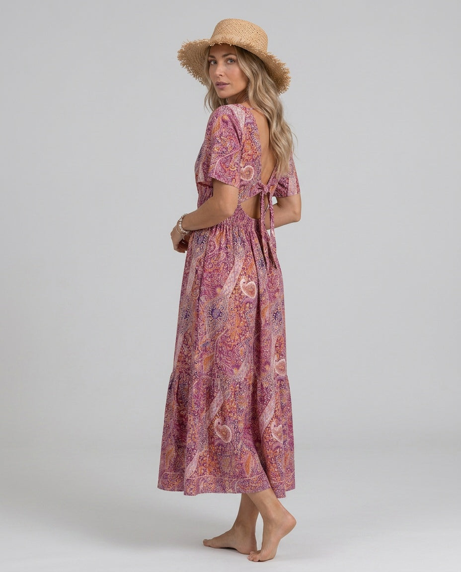 Marina | Bohemian Paisley Smocked V-Neck Maxi Dress