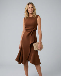 Thea | Sleeveless Draped Asymmetric Midi Dress