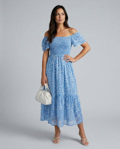 Xenia | Off-Shoulder Floral Smocked Midi Dress