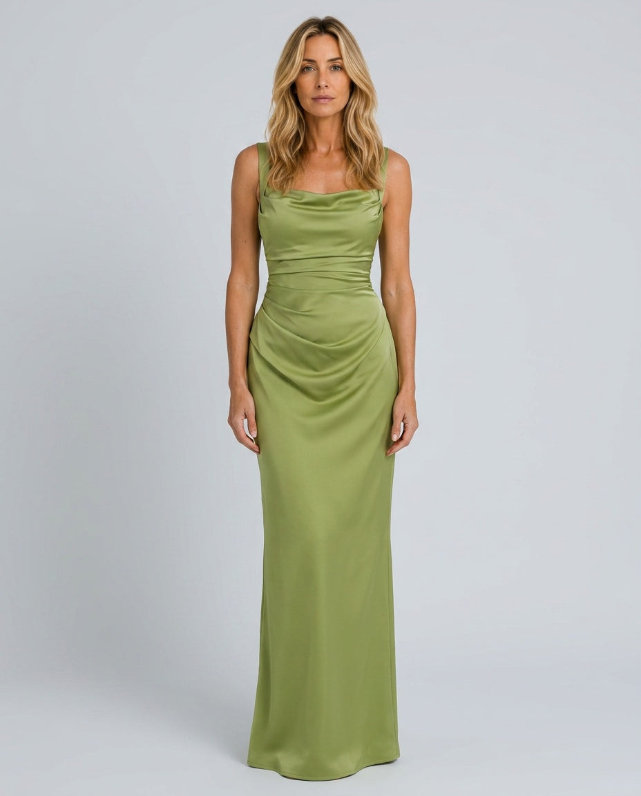 Emerson | Ruched Waist Satin-Look Maxi Dress