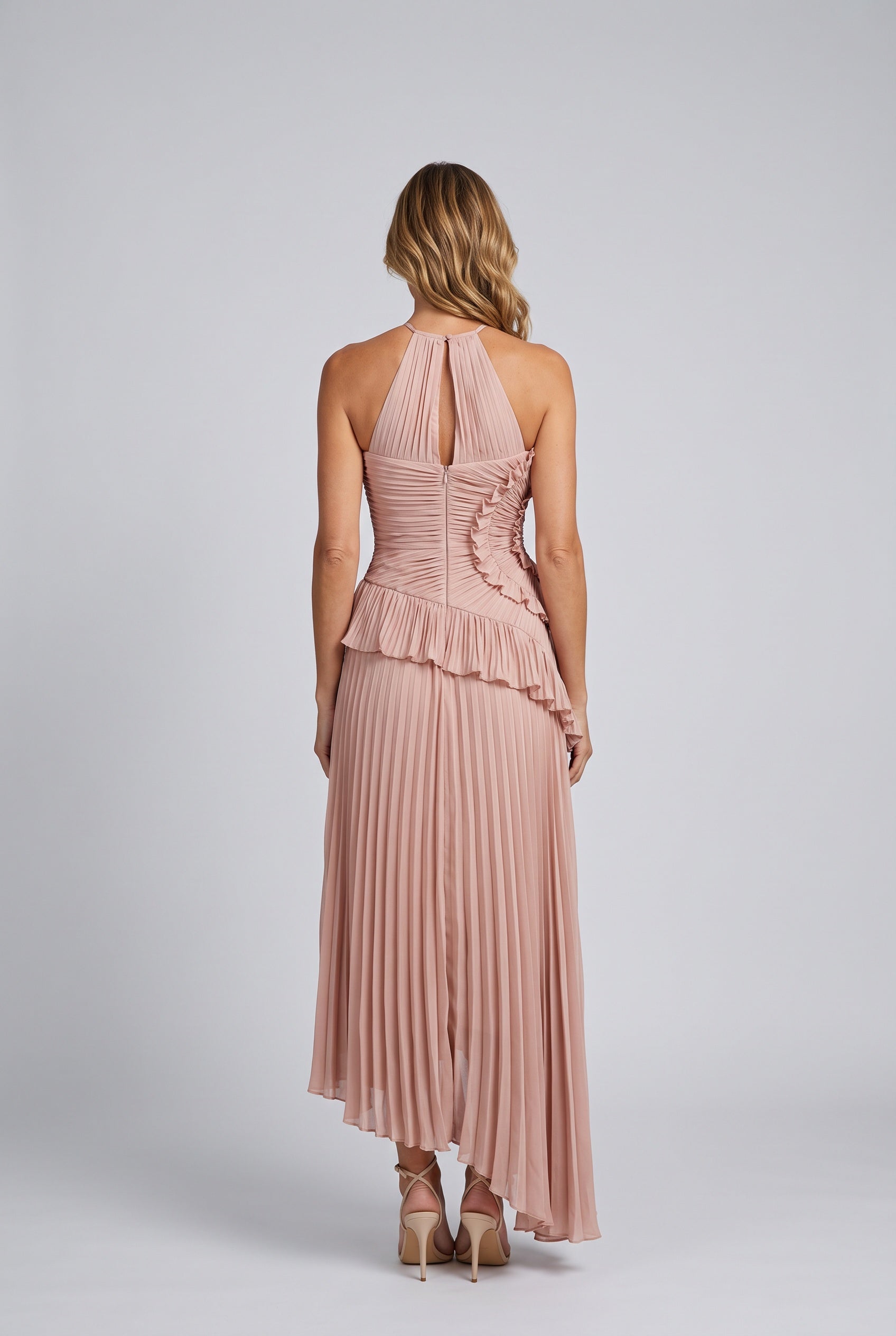 Nina | Pleated Asymmetric Ruffle Maxi Dress