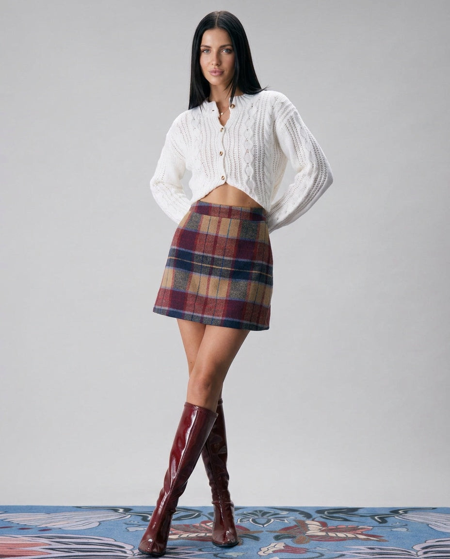 Lila | Plaid Zipper-Fly Tweed Mini Skirt