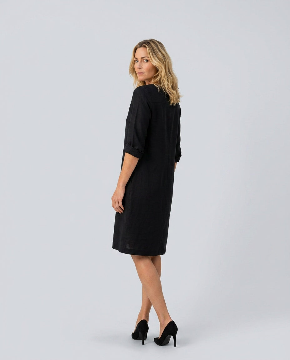 Celeste | V-Neck 3/4 Sleeve Linen-Look Midi Dress