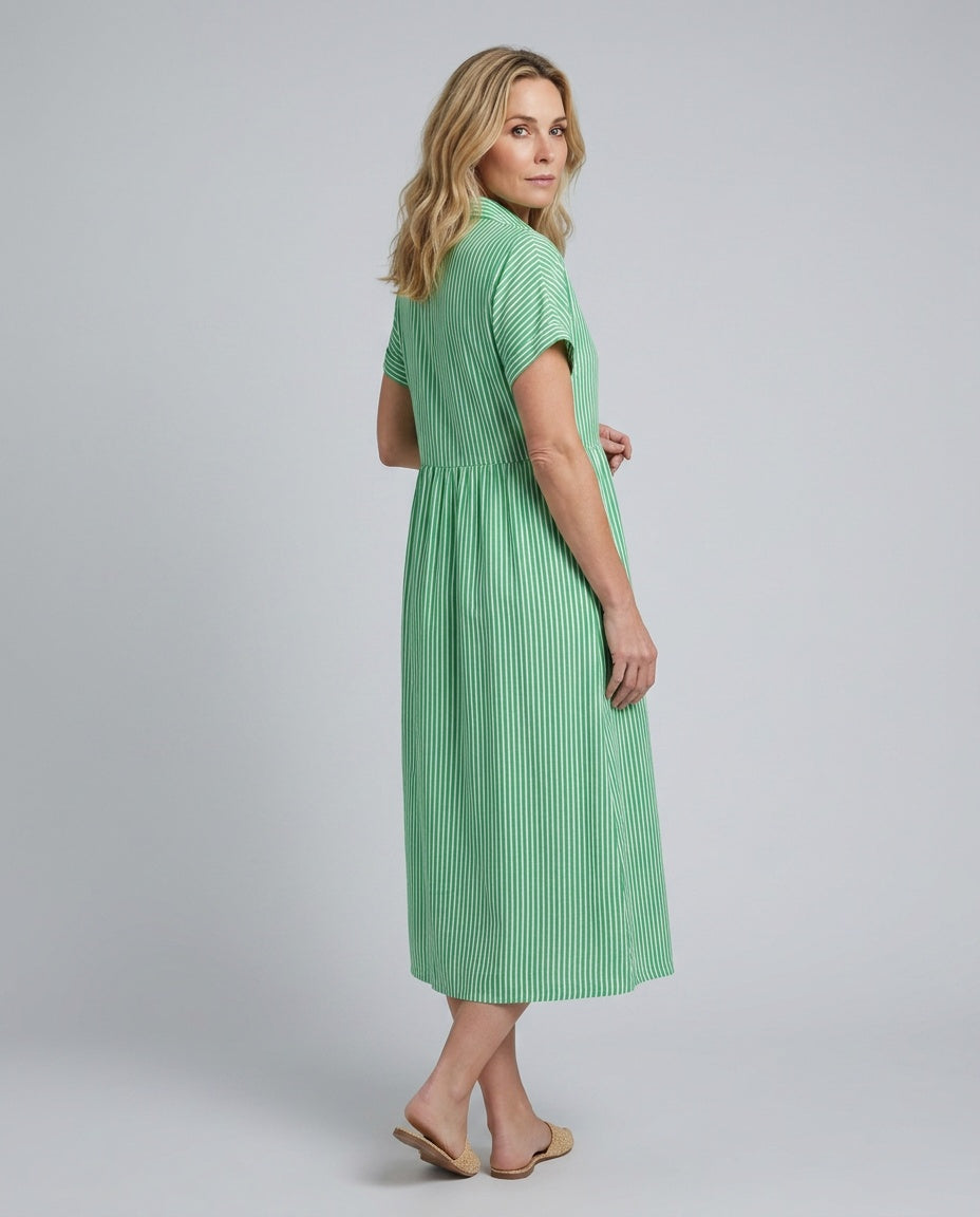 Anais | Short Sleeve Striped Midi Dress